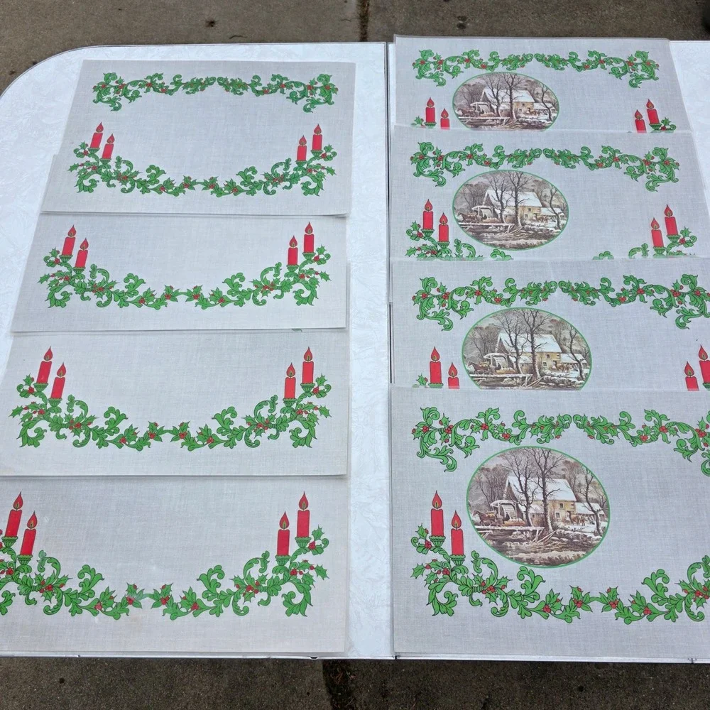 Vintage Currier & Ives Placemats Set of 8 Multicolor American Winter Scenes